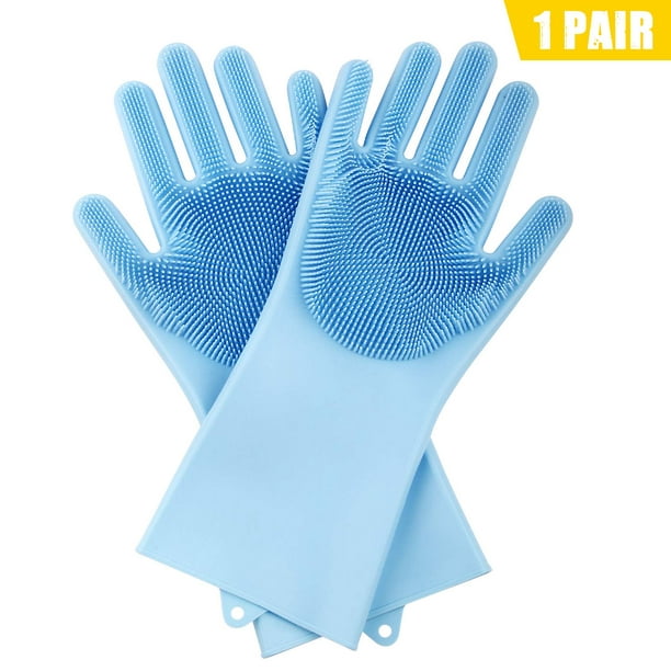 Pair Dish Washing Gloves Silicone Cleaning Scrubbing Glove Kitchen Scrubber Home